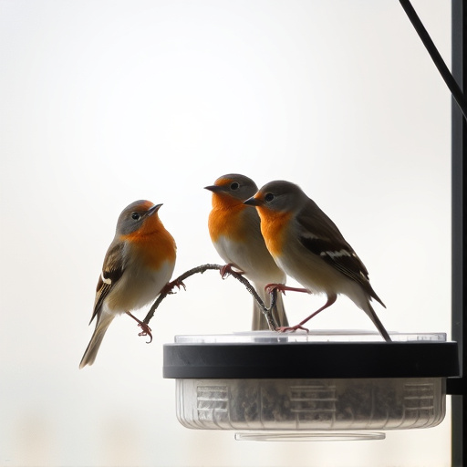Birds perched on transparent window feeder