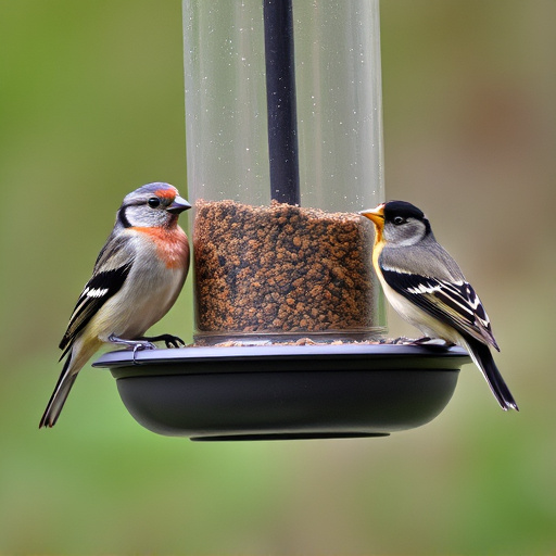 Birds perched on weatherproof feeder