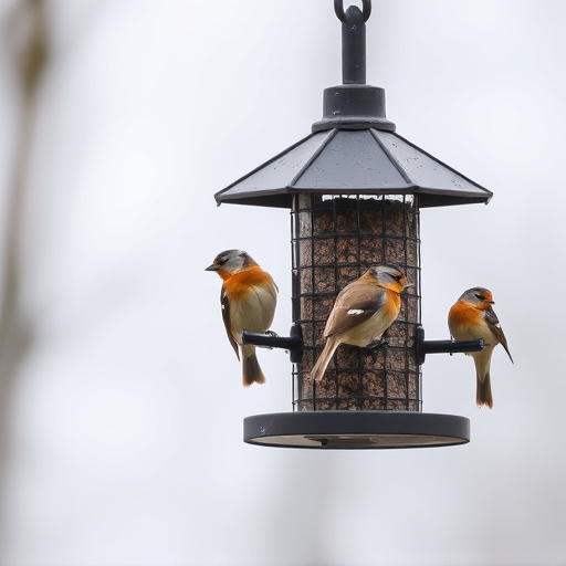 Birds perched on weatherproof feeder