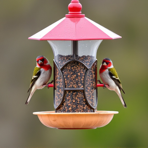 Birds perched on weatherproof feeder