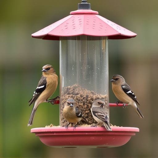 Birds perched on weatherproof feeder
