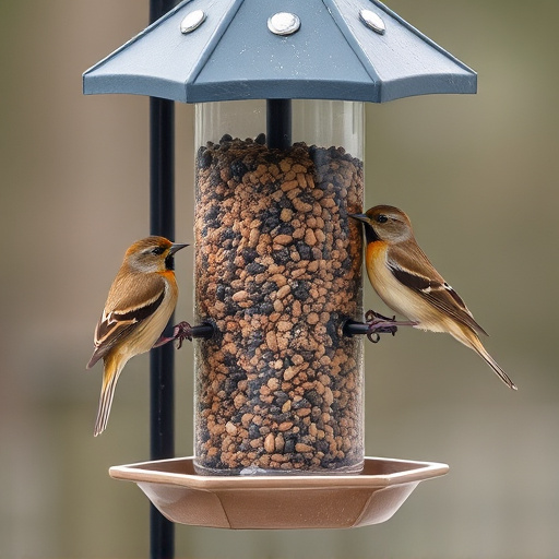 Birds perched on weatherproof feeder