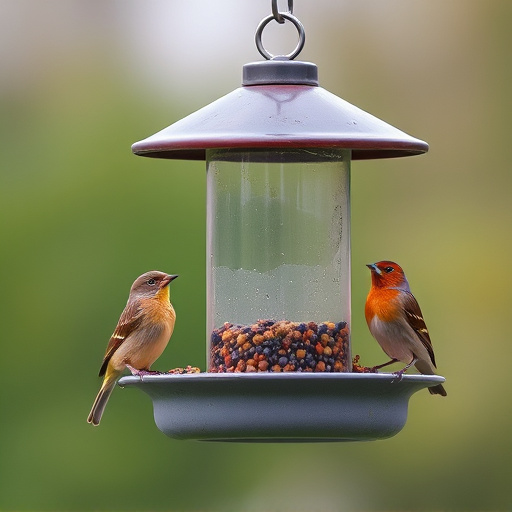 Birds perched on weatherproof feeder