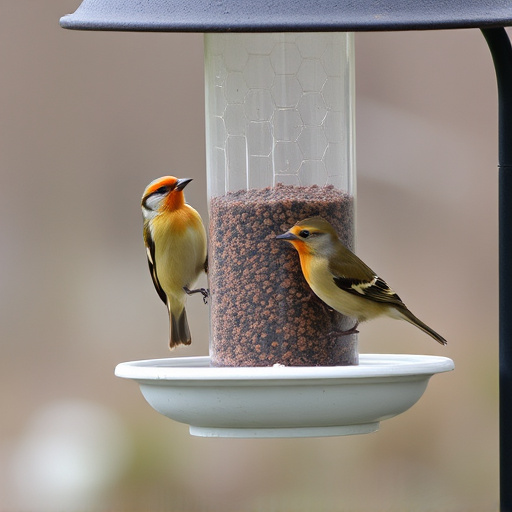 Birds perched on weatherproof feeder