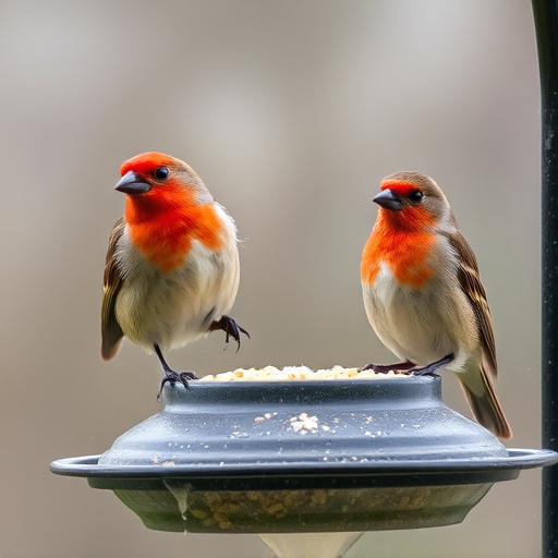 Birds perched on weatherproof feeder