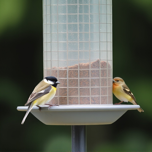 Birds perched on weatherproof feeder