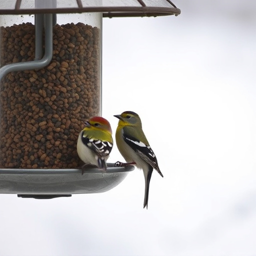 Birds perched on weatherproof feeder