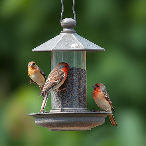 Birds perched on weatherproof feeder