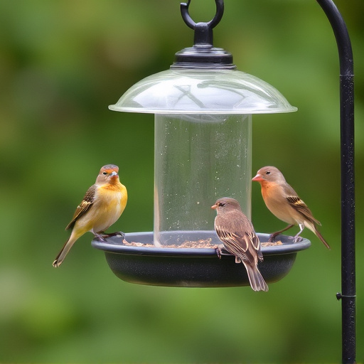 Birds perched on weatherproof feeder