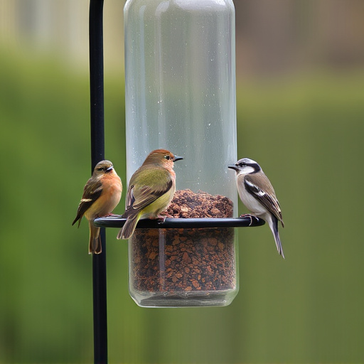 Birds perched on weatherproof feeder