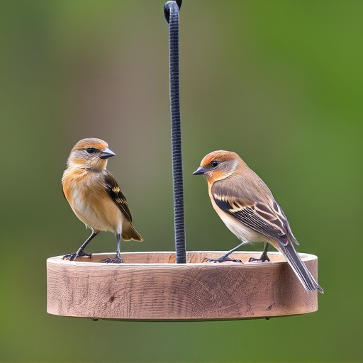 Birds perched on wooden feeding platform