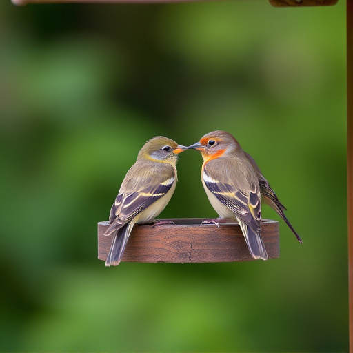 Birds perched on wooden feeding platform