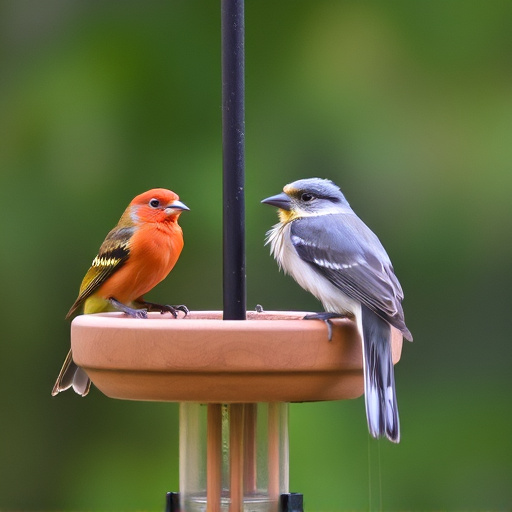 Birds perched on wooden feeding platform
