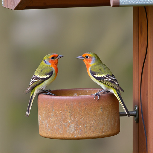 Birds perched on wooden feeding platform
