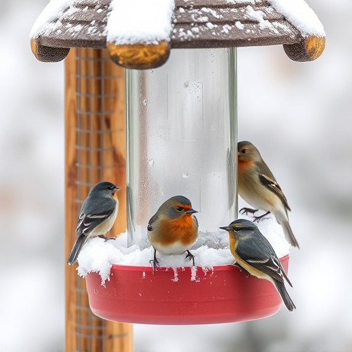 Birds sheltering near winter feeder