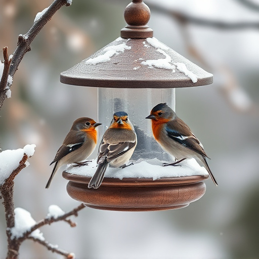 Birds sheltering near winter feeder