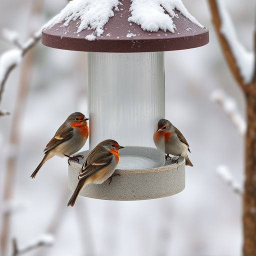 Birds sheltering near winter feeder