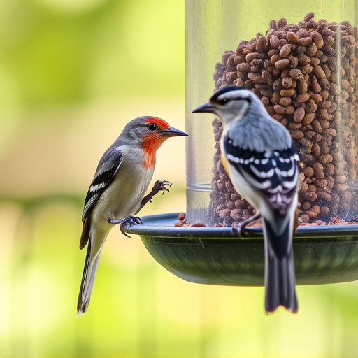 Birds using feeder without seed mess