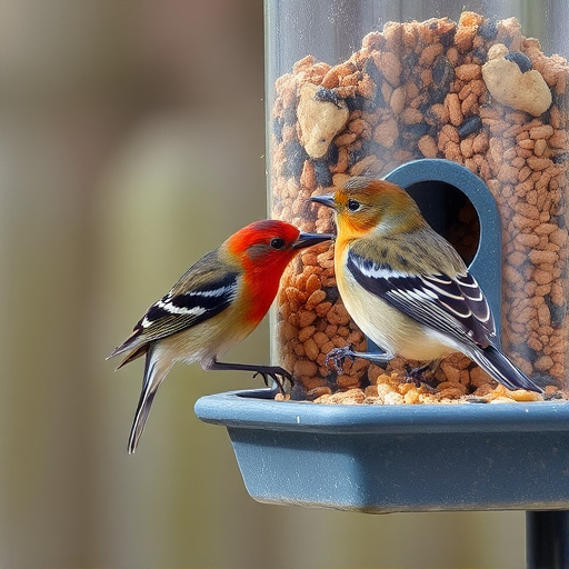Birds using feeder without seed mess