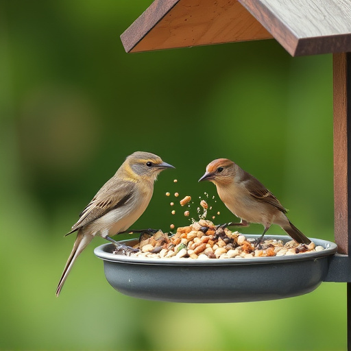 Birds using feeder without seed mess