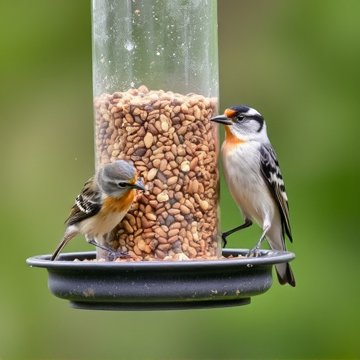 Birds using feeder without seed mess