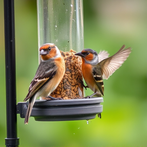 Birds using feeder without seed mess