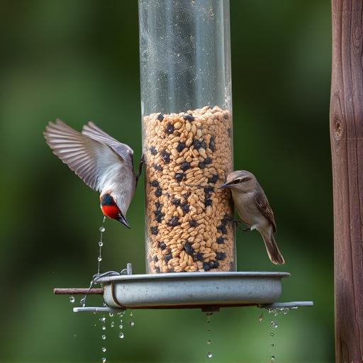 Birds using feeder without seed mess