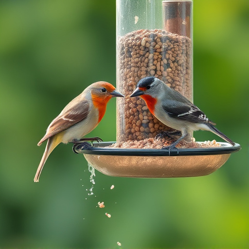 Birds using feeder without seed mess
