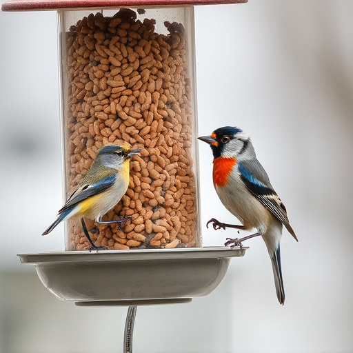 Birds using feeder without seed mess