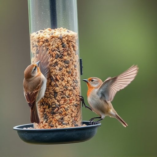 Birds using feeder without seed mess