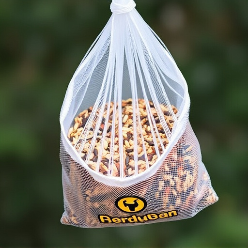 Birdseed mix in mesh feeder bag