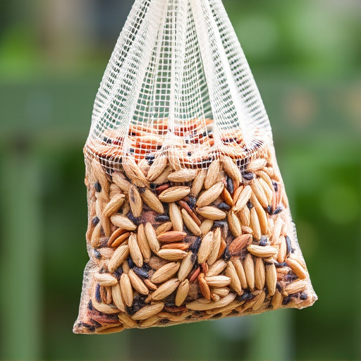Birdseed mix in mesh feeder bag