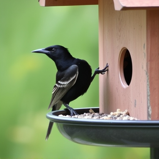 Blackbird near enclosed seed platform