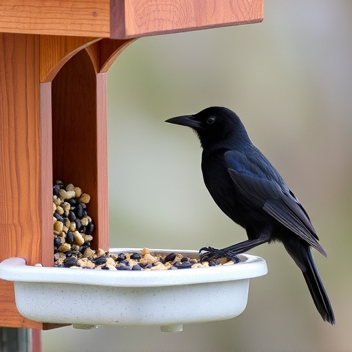 Blackbird near enclosed seed platform