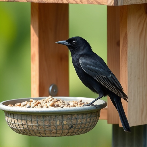 Blackbird near enclosed seed platform
