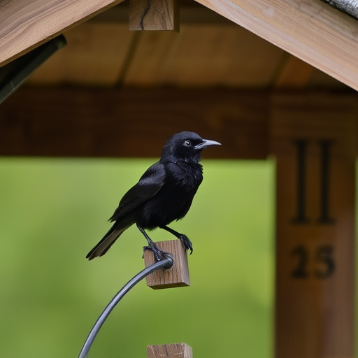 Blackbird perched under roofed platform