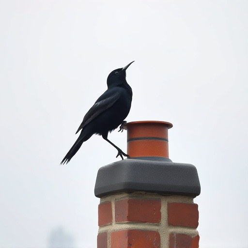 Blackbird singing from rooftop chimney