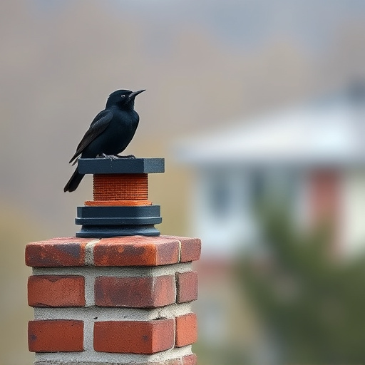 Blackbird singing from rooftop chimney