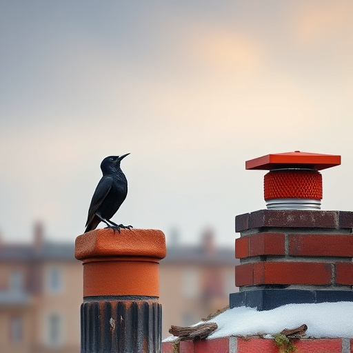 Blackbird singing from rooftop chimney