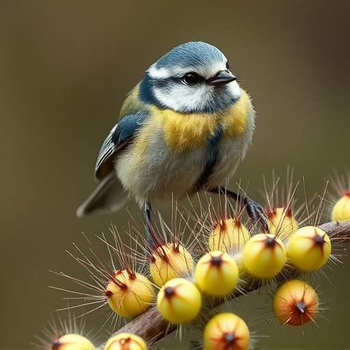 Blue tit feeding on caterpillars