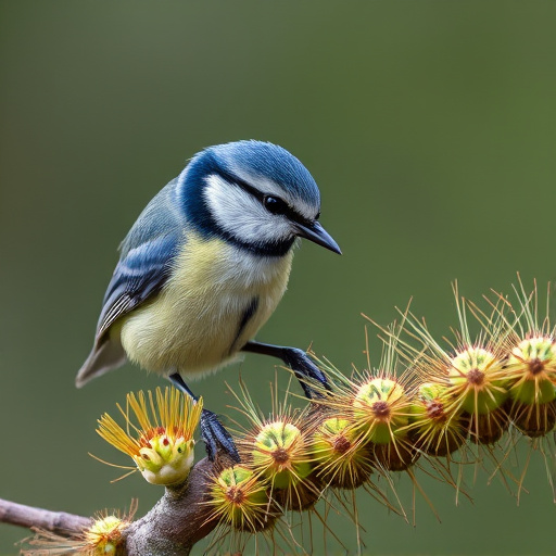 Blue tit feeding on caterpillars
