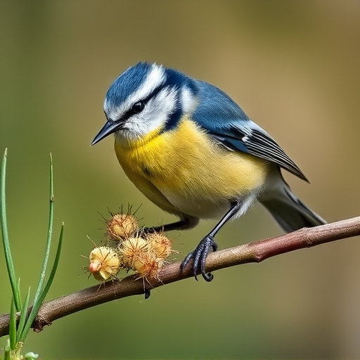 Blue tit feeding on caterpillars