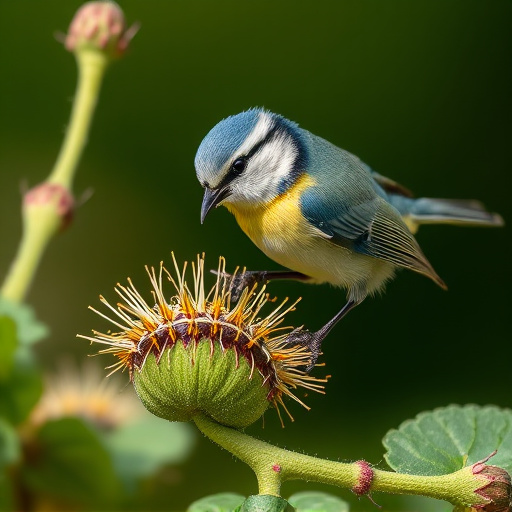 Blue tit feeding on caterpillars