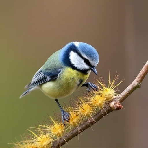 Blue tit feeding on caterpillars