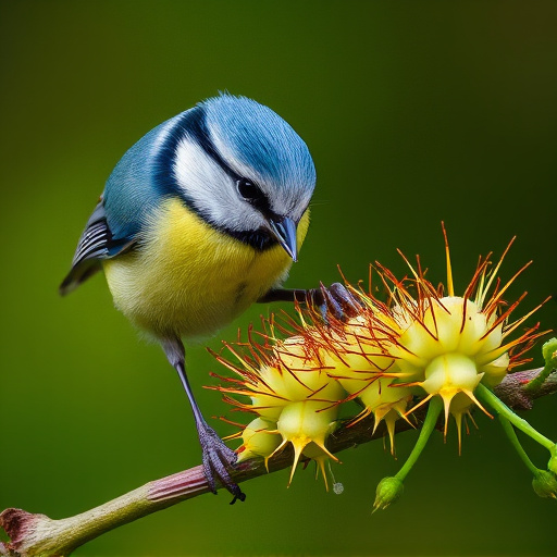 Blue tit feeding on caterpillars