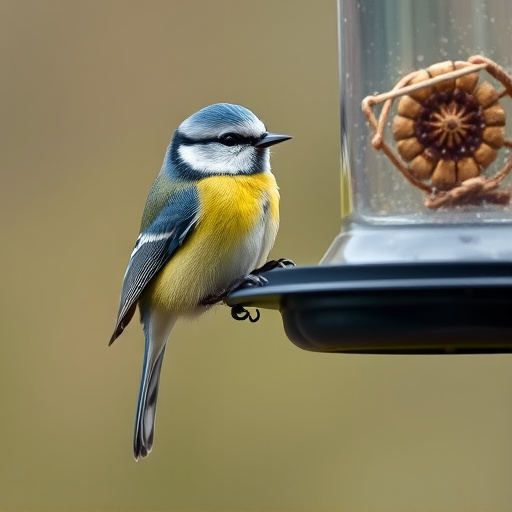 Blue tit feeding on hanging feeder