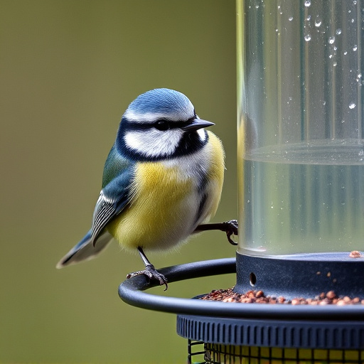 Blue tit feeding on hanging feeder