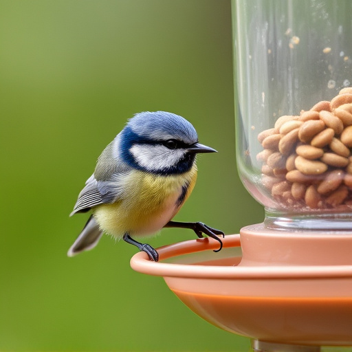 Blue tit feeding on hanging feeder