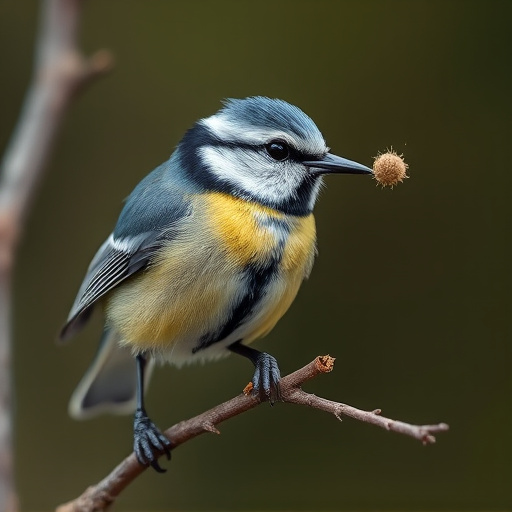 Blue tit holding seed in its beak
