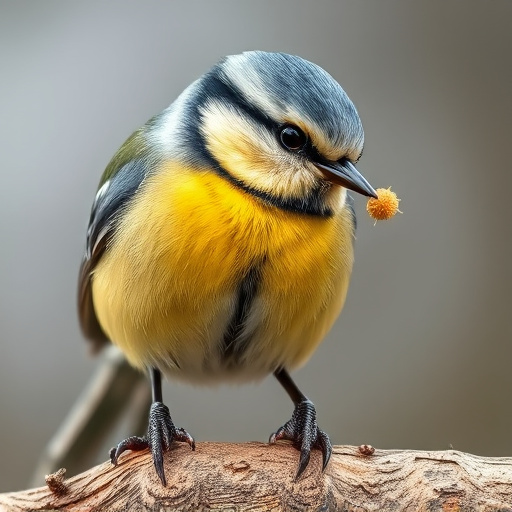 Blue tit holding seed in its beak